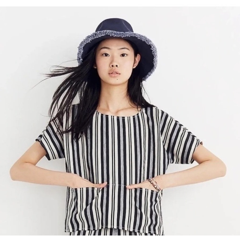Madewell Evelyn Cropped Top Large Linen Blend Pockets Casual Stripe Boxy